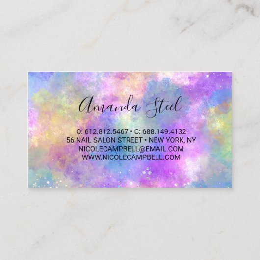 シックなカラフルユニコーン滴下グリッター 名刺 (裏面)