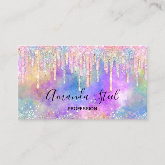 シックなカラフルユニコーン滴下グリッター 名刺 (正面)