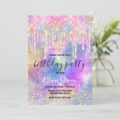 シックなカラフルユニコーン滴下グリッター 招待状 (スタンド正面)