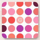シックなカラフル水玉模様パターンモノグラム コースター (正面)