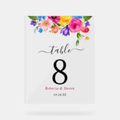 シックなカラフル結婚のワイルドフラワーのテーブル番号 アクリルサイン (正面)