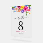 シックなカラフル結婚のワイルドフラワーのテーブル番号 アクリルサイン (傾斜)