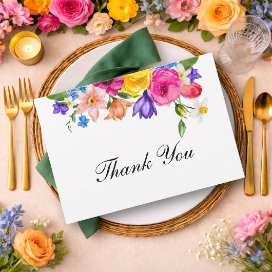 シックなカラフル結婚の野花 サンキューカード