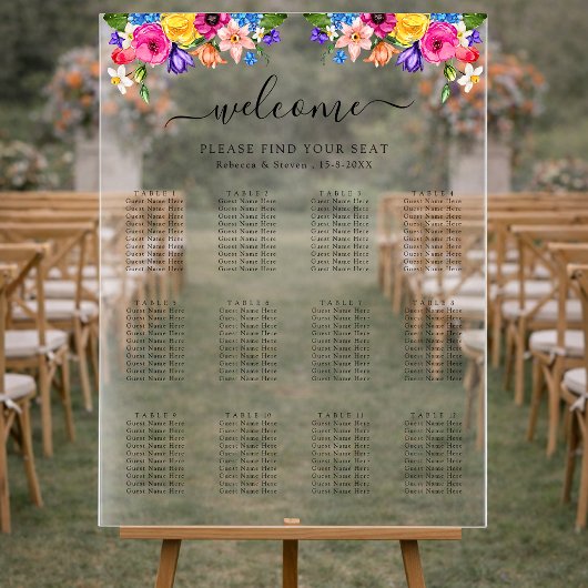 シックなカラフル結婚の野草席 アクリルサイン