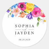 シックなカラフル結婚ヤナギのモノグラム ラウンドシール (正面)