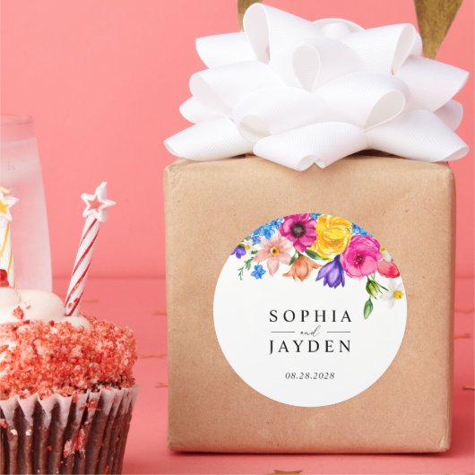 シックなカラフル結婚ヤナギのモノグラム ラウンドシール (パーティー)