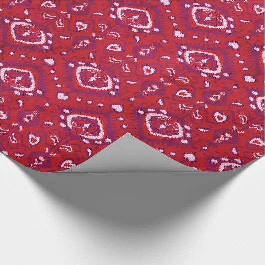 シックなカラフル赤と紫のイカットの部族模様 ラッピングペーパー (角)
