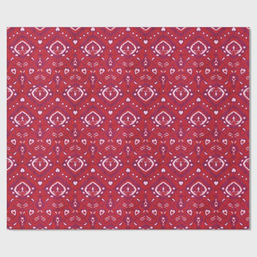 シックなカラフル赤と紫のイカットの部族模様 ラッピングペーパー (フラット)