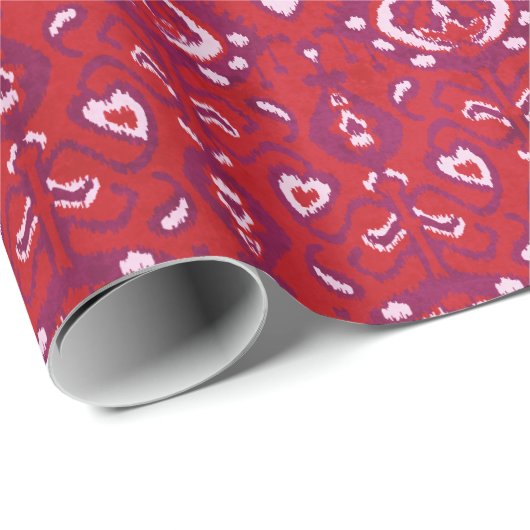 シックなカラフル赤と紫のイカットの部族模様 ラッピングペーパー (ロールコーナー)