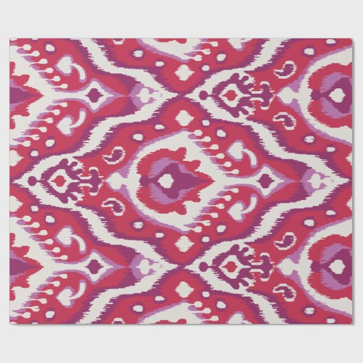 シックなカラフル赤と紫のイカットの部族模様 ラッピングペーパー (フラット)