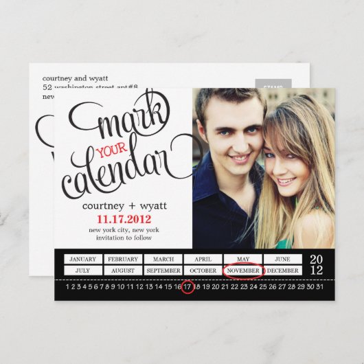 シックなカレンダー写真の日付はがきを保存 案内ポストカード (正面/裏面)