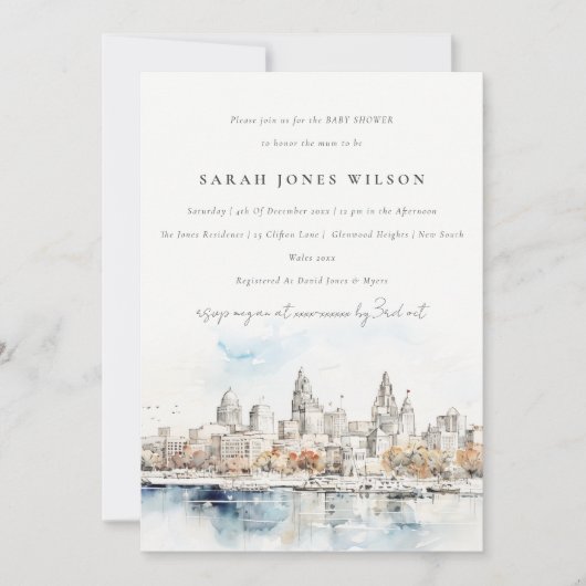 シックなカンザスシティミズーリ水の色ベビーシャワー 招待状 (正面)