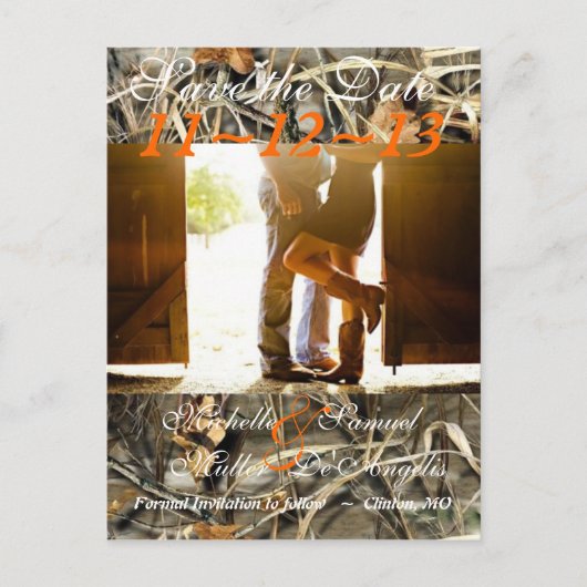 シックなカントリーカモフラハ日付ポストカードを保存 案内ポストカード (正面)