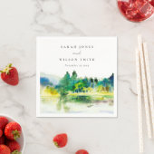 シックなカントリーサイドマウンテンリバーランドスケープ結婚ズ スタンダードカクテルナプキン (インサイチュ)