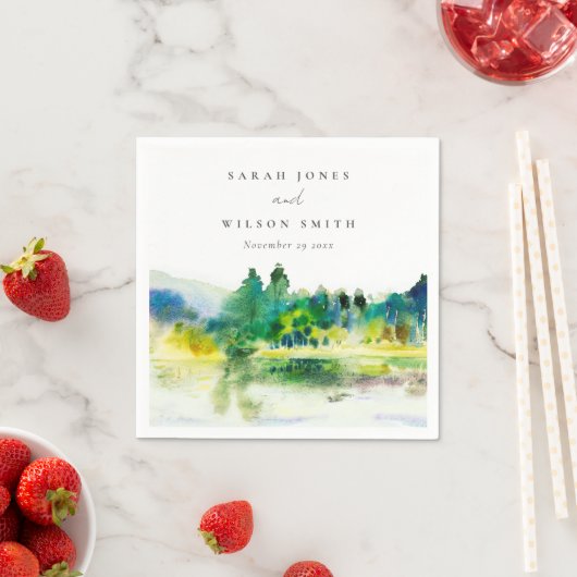 シックなカントリーサイドマウンテンリバーランドスケープ結婚ズ スタンダードカクテルナプキン (インサイチュ)