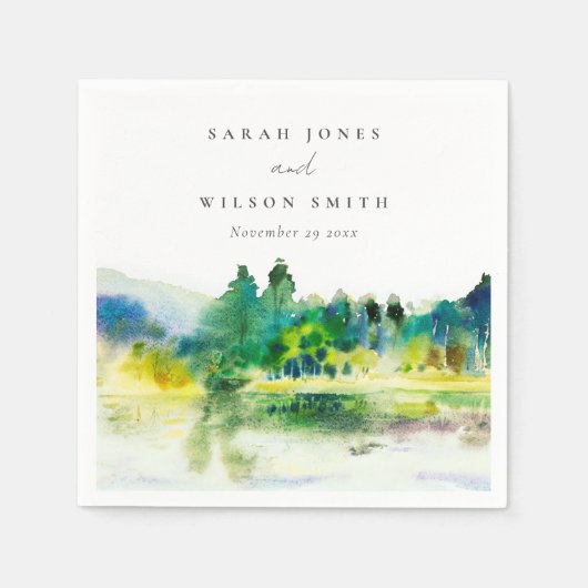 シックなカントリーサイドマウンテンリバーランドスケープ結婚ズ スタンダードカクテルナプキン (正面)