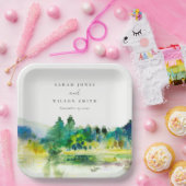 シックなカントリーサイドマウンテンリバーランドスケープ結婚ズ ペーパープレート (パーティー)