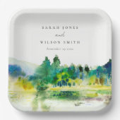 シックなカントリーサイドマウンテンリバーランドスケープ結婚ズ ペーパープレート (正面)