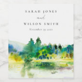 シックなカントリーサイドマウンテンリバーランドスケープ結婚ズ ワインラベル (シングルラベル)