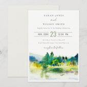 シックなカントリーサイドマウンテンリバーランドスケープ結婚ズ 招待状 (正面/裏面)