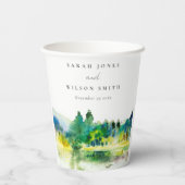 シックなカントリーサイドマウンテンリバーランドスケープ結婚ズ 紙コップ (裏面)
