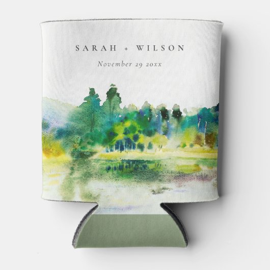 シックなカントリーサイドマウンテンリバーランドスケープ結婚ズ 缶クーラー (正面)