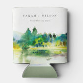 シックなカントリーサイドマウンテンリバーランドスケープ結婚ズ 缶クーラー (裏面)