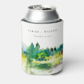シックなカントリーサイドマウンテンリバーランドスケープ結婚ズ 缶クーラー (缶裏面)