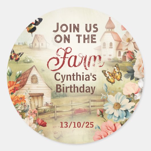 シックなカントリーファームステッカー ラウンドシール (正面)