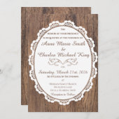 シックなカントリーレース素朴オンダークウッドヴィンテージ 招待状 (正面/裏面)