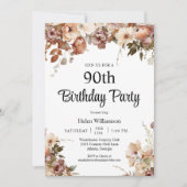 シックなガーデンウォーターカラーピンクフローラ90誕生日 招待状 (正面)