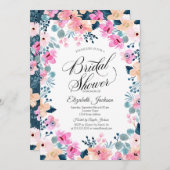 シックなガーデンピンクフラワーズブライダルシャワー 招待状 (正面/裏面)