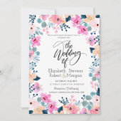 シックなガーデンピンクフラワーズ結婚式招待状 招待状 (正面)