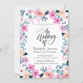 シックなガーデンピンクフラワーズ結婚式招待状 招待状