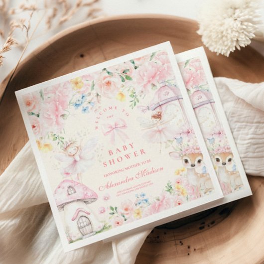 シックなガーデンフローラ妖精プリンセスガールベビーシャワー スタンダードカクテルナプキン