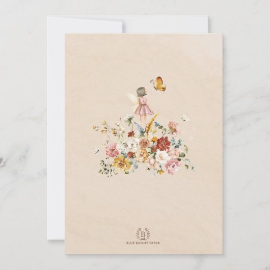 シックなガーデンフローラ妖精プリンセスガールベビーシャワー 招待状 (裏面)