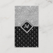 シックなガーリーフェイクグリッターシルバーブラックモノグラム 名刺 (正面)