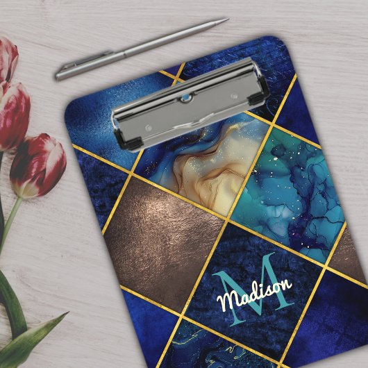 シックなガーリーフェイクグリッター金ゴールドブルージオメトリック クリップボード