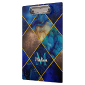 シックなガーリーフェイクグリッター金ゴールドブルージオメトリック クリップボード (左)