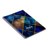 シックなガーリーフェイクグリッター金ゴールドブルージオメトリック ノートブック (右側)