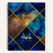 シックなガーリーフェイクグリッター金ゴールドブルージオメトリック ノートブック (正面)