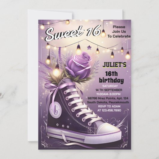 シックなガールスウィート16スニーカー・ボール16誕生日 招待状 (正面)