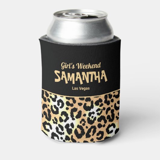 シックなガールズウィークエンドワイルドレオパードプリント 缶クーラー (缶裏面)