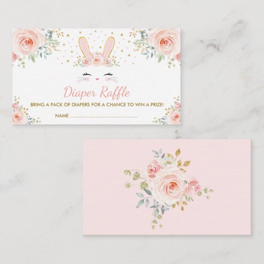 シックなガールバニーラビット赤面フローラおむつラッフル エンクロージャーカード (正面/裏面)