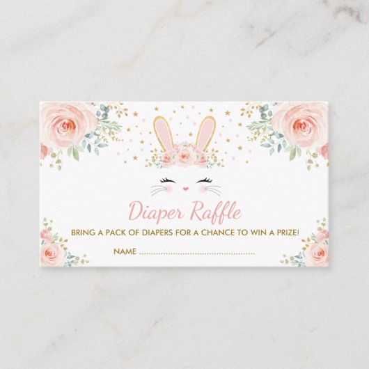 シックなガールバニーラビット赤面フローラおむつラッフル エンクロージャーカード (正面)