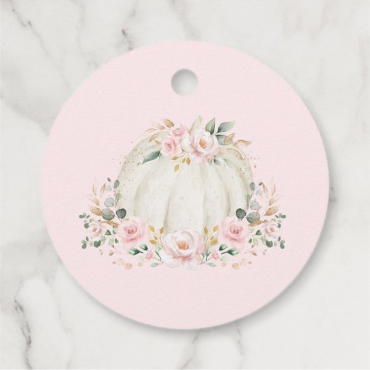 シックなガールパンプキン誕生日赤面ピンク金ゴールド花 フェイバータグ (裏面)