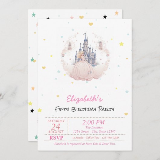 シックなキャッスルクラウドプリンセスハートフェアユタレ 招待状 (正面/裏面)