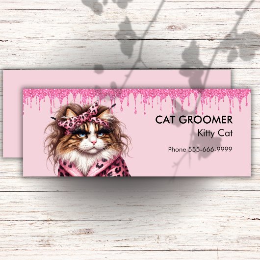 シックなキャットトリマーシッタピンクグリッタードリッピング スキニー名刺