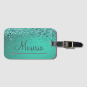 シックなキラキラのターキオパーソナライズされたース ラゲッジタグ (正面横)