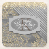 シックなキラキラのマンダラモノグラム スクエアペーパーコースター (正面)